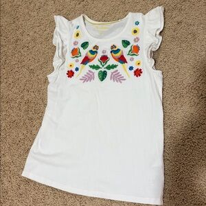 White Ruffle Sleeve Mini Boden Top with Colorful Embroidery